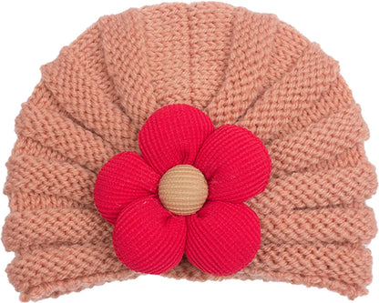 European American Winter Baby Beanie Knitted Flower Hat For Infants