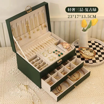 Three Layer Large Capacity Jewelry Storage Box With Compartments For Necklaces Bracelets Rings Watches And Earrings