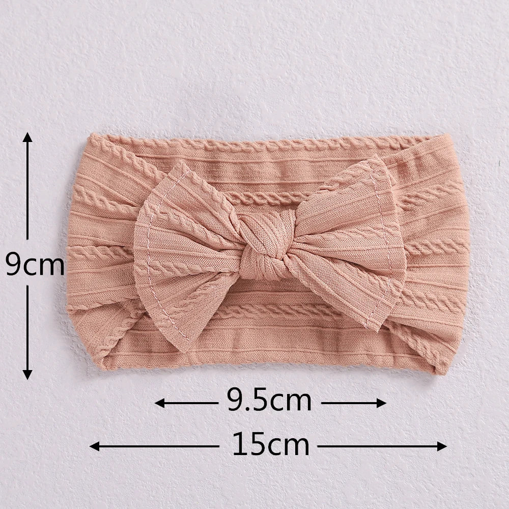 Solid Nylon Bow Headbands for Baby Girls Soft Wide Turbans Hair Accessories