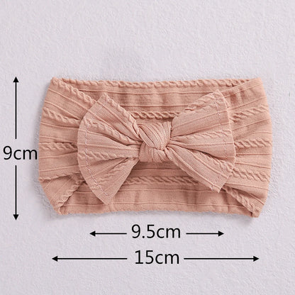 Solid Nylon Bow Headbands for Baby Girls Soft Wide Turbans Hair Accessories