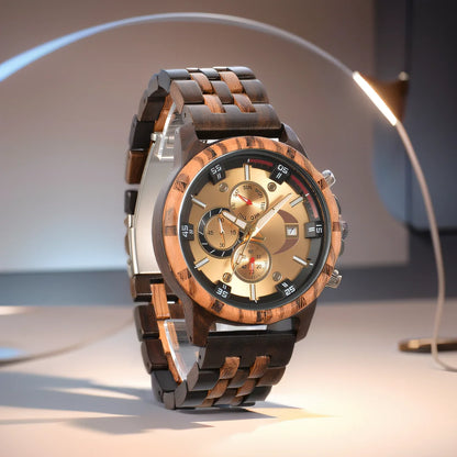 Wooden Mens Wristwatches Quartz Watch With Date And Week