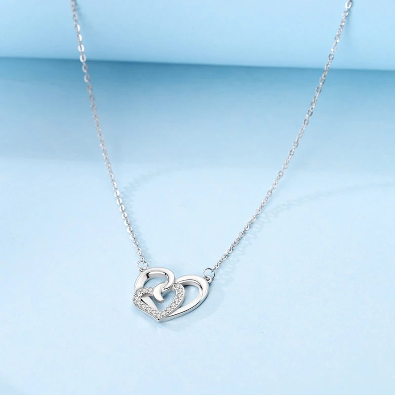 Romantic 925 Sterling Silver Heart Infinity Wrap Ring Necklace Earrings Set Crystal Jewelry Engagement Date Gifts