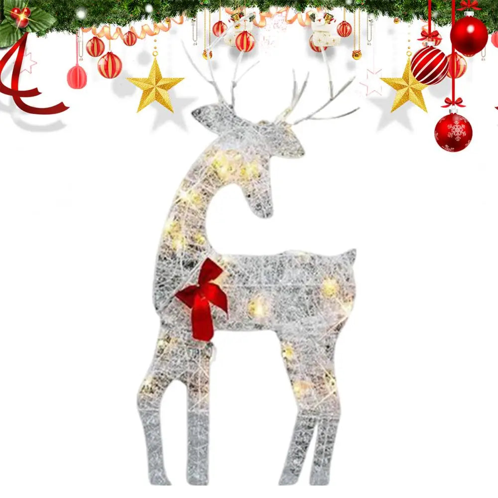 Led Light Iron Art Elk Deer Lighted Christmas Glow Reindeer Xmas Garden Decor