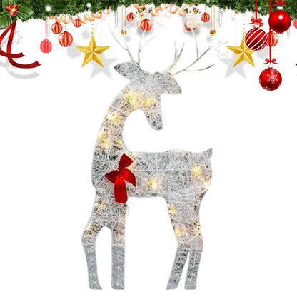 Led Light Iron Art Elk Deer Lighted Christmas Glow Reindeer Xmas Garden Decor