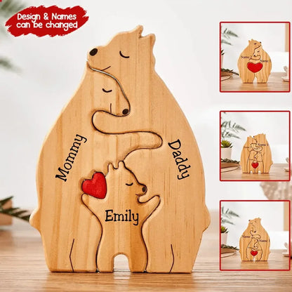 Personalized Name Wooden Bear Family Puzzle Home Decor Gift for Baby Mom