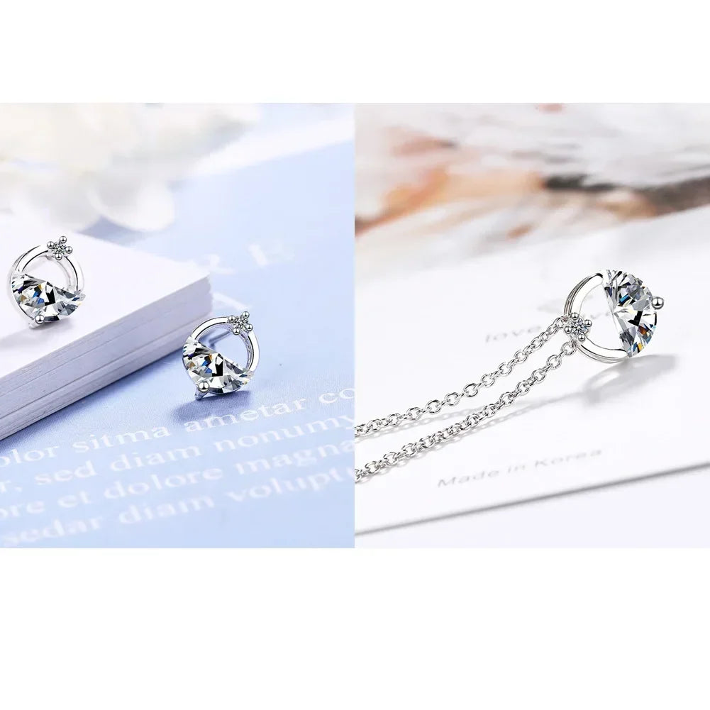925 Sterling Silver Blue Crystal Elegant Jewelry Sets For Women Wedding Earrings And Necklace