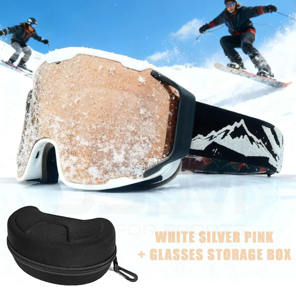 JSJM Double Layer Anti Fog Ski Goggles UV400 Protection for Snowboard Snowmobile