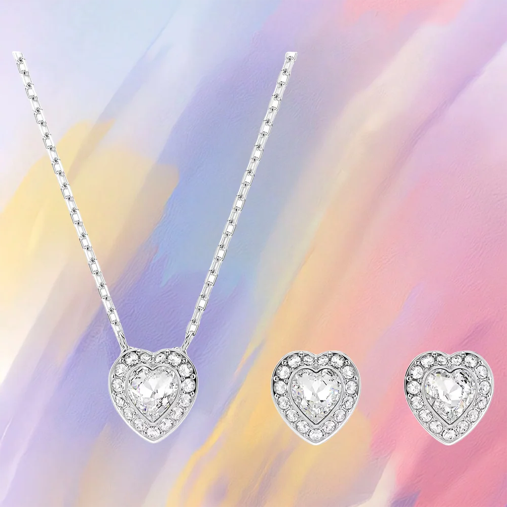 Elegant Heart Shaped Jewelry Set Necklace Earrings Bracelet With Zircon Stones And Pearls For Special Occasions