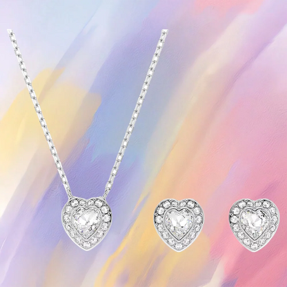 Elegant Heart Shaped Jewelry Set Necklace Earrings Bracelet With Zircon Stones And Pearls For Special Occasions