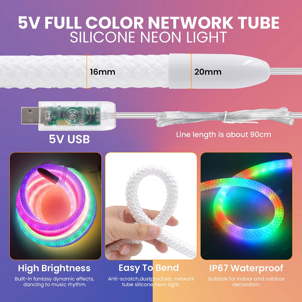 360 Round WS2812B WS2811 Neon LED Strip Kit 5V Bluetooth Addressable RGB IP67