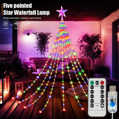 200 280 LED Star Waterfall Lights USB Powered With Remote Control 8 Modes