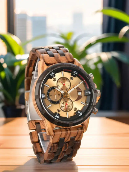 Wooden Mens Wristwatches Quartz Watch With Date And Week