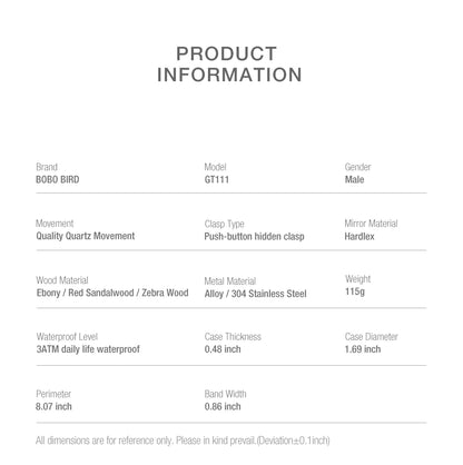 Bobo Bird Men Wooden Watch Sun Moon Display Luxury Elite