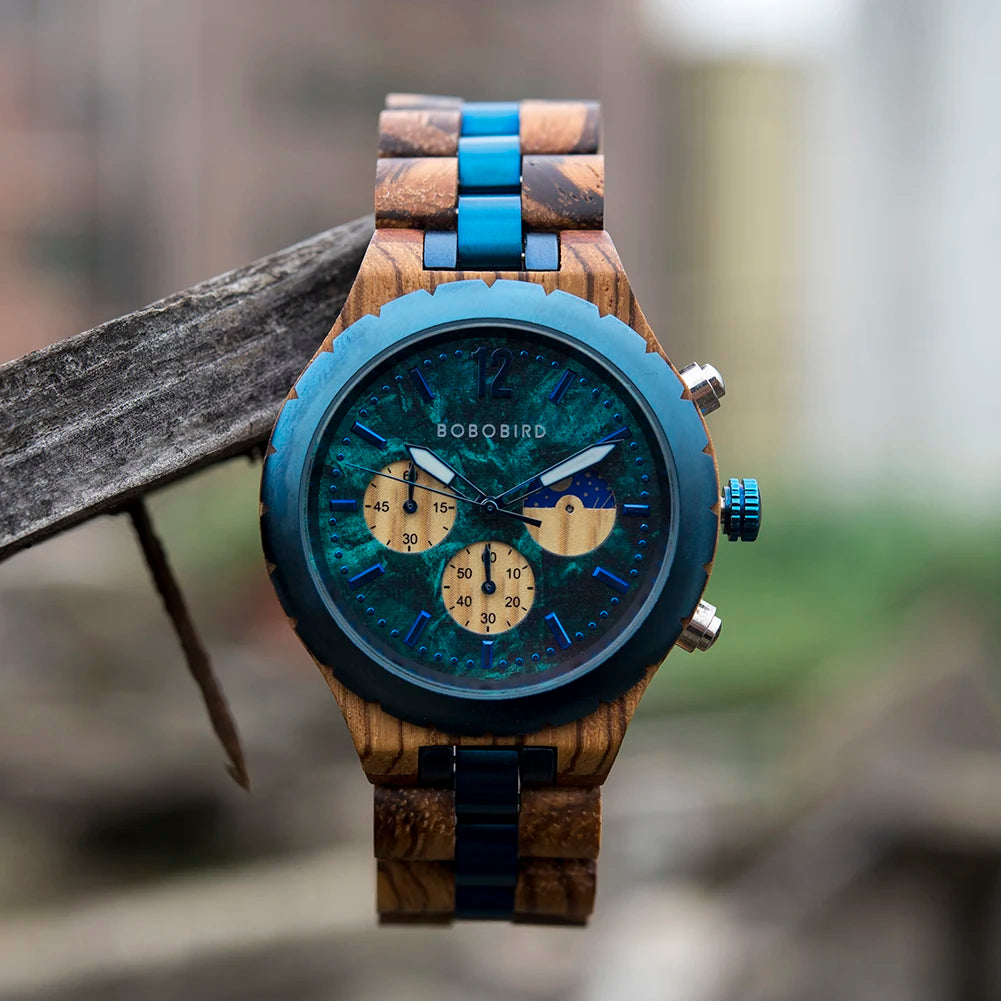 BOBO BIRD Wood Watch Men Chronograph Quartz Timepiece