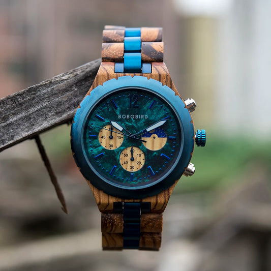 BOBO BIRD Wood Watch Men Chronograph Quartz Timepiece