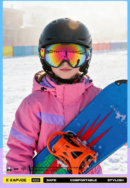 Kapvoe Child Snow Goggles UV400 Anti Fog Lenses Ski Snowboard Glasses