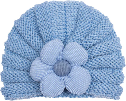 European American Winter Baby Beanie Knitted Flower Hat For Infants