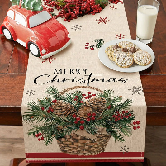 Festive Christmas Table Flag With Pine Cones And Berries For Holiday Dining