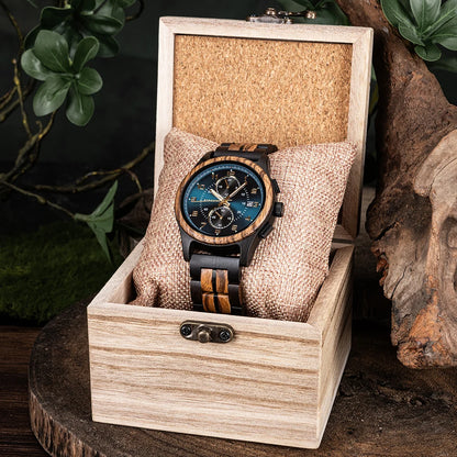 Bobo Bird Mens Wooden Chronograph Watch With Luminous Hands