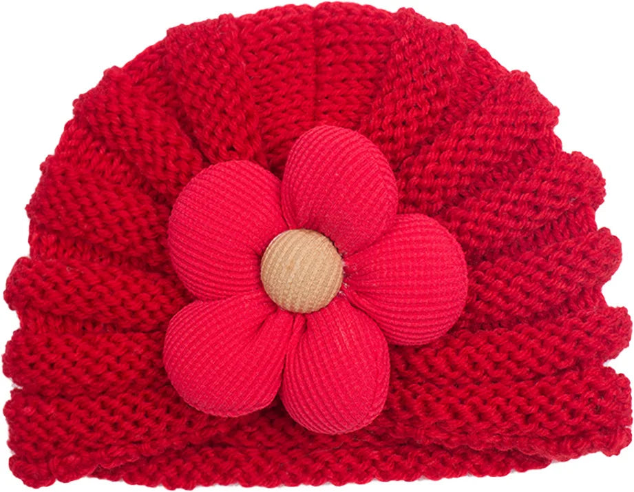 European American Winter Baby Beanie Knitted Flower Hat For Infants