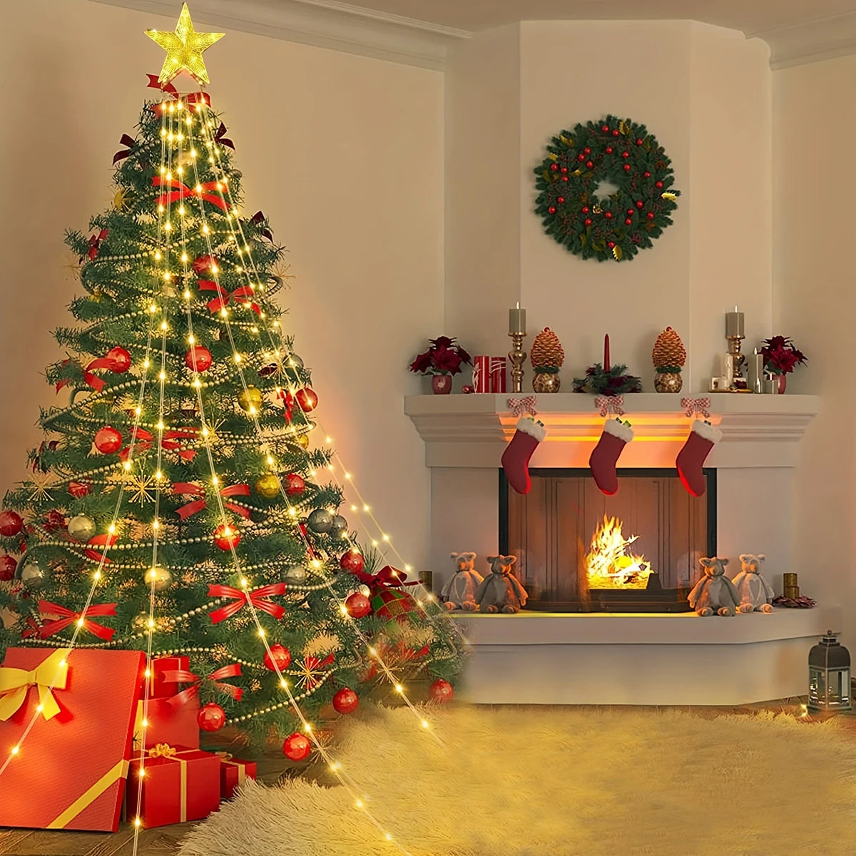 200 280 LED Star Waterfall Lights USB Powered With Remote Control 8 Modes