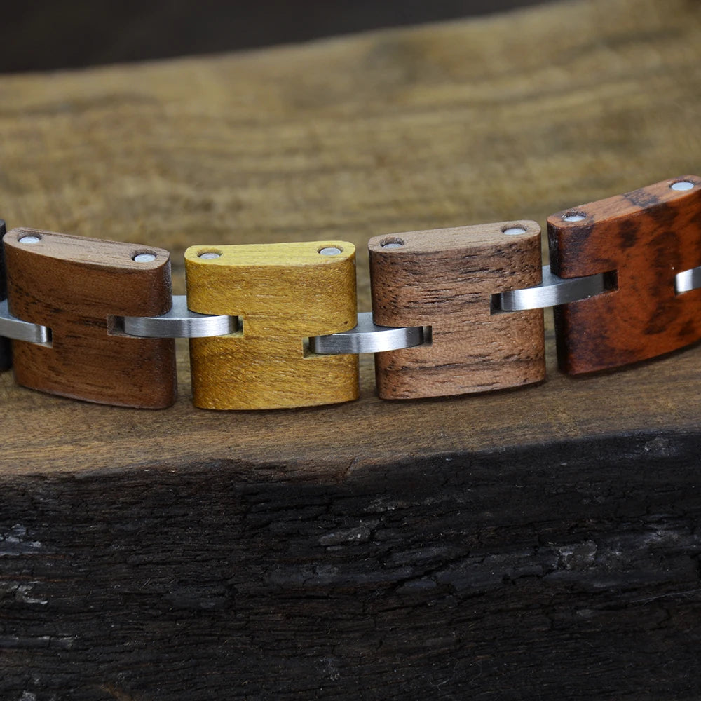 Wooden Stainless Steel Mens Bracelets Fashion Jewelry Gift