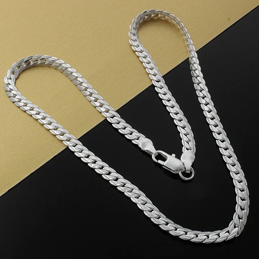 925 Sterling Silver Two Piece Full Side Chain Necklace and Bracelet Set for Women and Men Wedding Gift