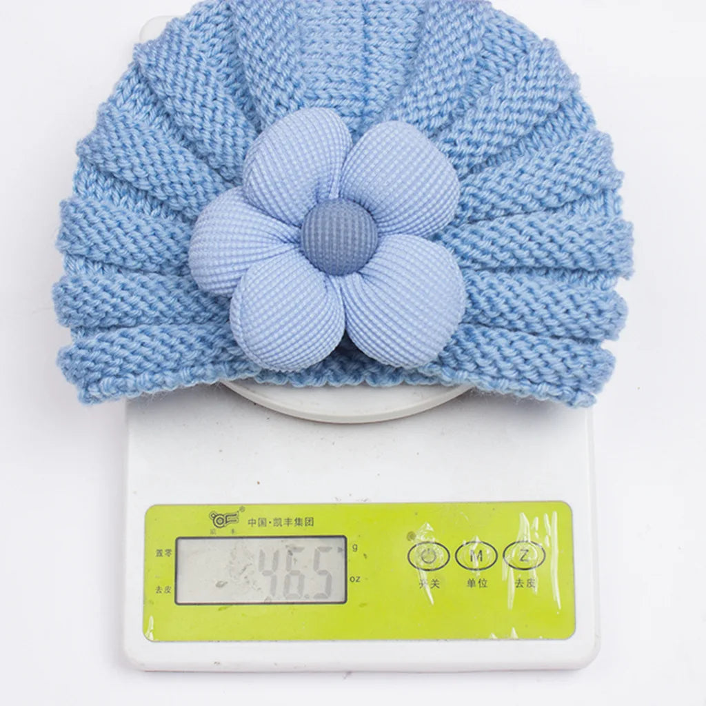 European American Winter Baby Beanie Knitted Flower Hat For Infants