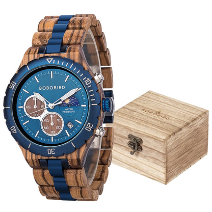 BOBO BIRD Wood Watch Men Chronograph Quartz Timepiece