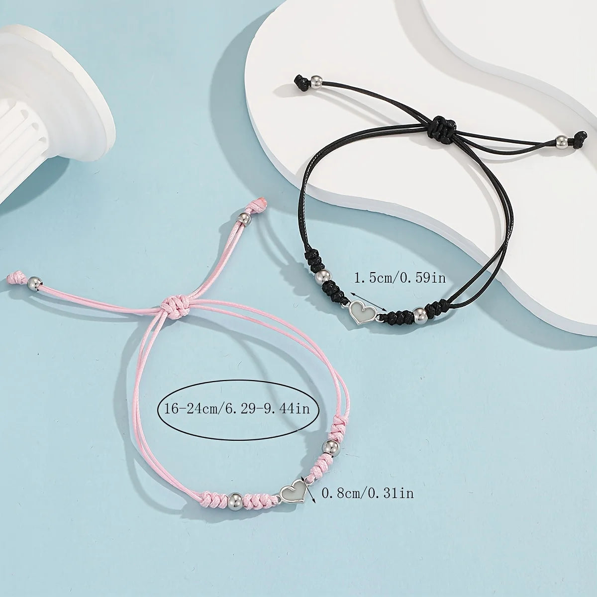 Luminous Small Love Couple Bracelet 2 Handwoven Heart Rope