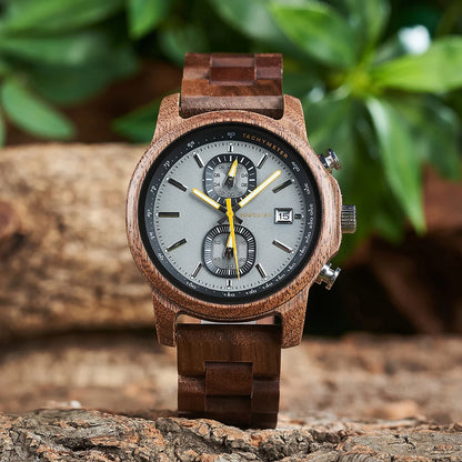 Bobo Bird Wood Watch For Men Luxury Chronograph Auto Date