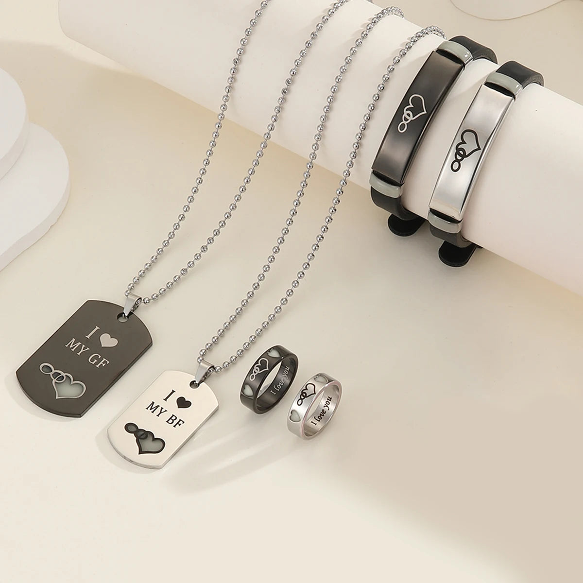 Six Piece Luminous Love Jewelry Set Necklace Ring Bracelet