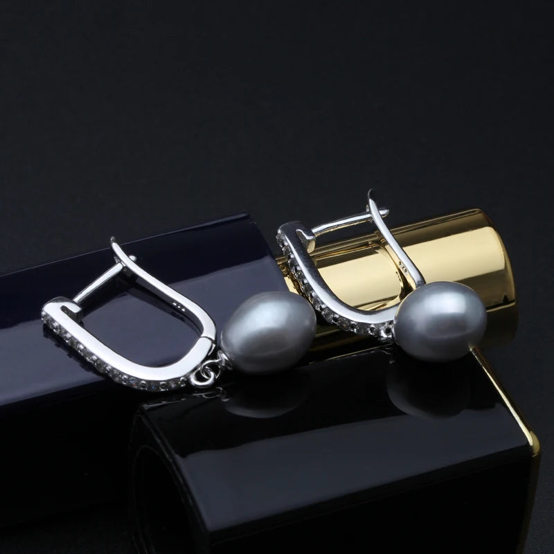 Real Natural Freshwater Pearl Necklace and Earrings Set for Women 925 Sterling Silver White Pearl Jewelry Gift