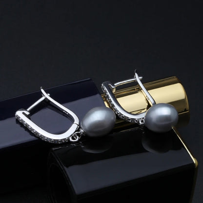 Real Natural Freshwater Pearl Necklace and Earrings Set for Women 925 Sterling Silver White Pearl Jewelry Gift