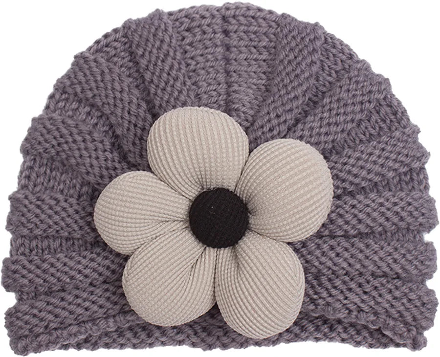 European American Winter Baby Beanie Knitted Flower Hat For Infants