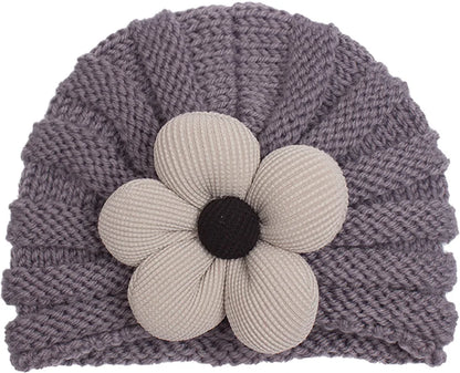 European American Winter Baby Beanie Knitted Flower Hat For Infants