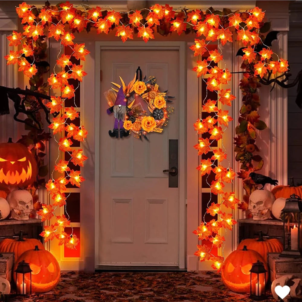 2 To 3M Halloween LED Lights String Maple Leaf Lantern Garland