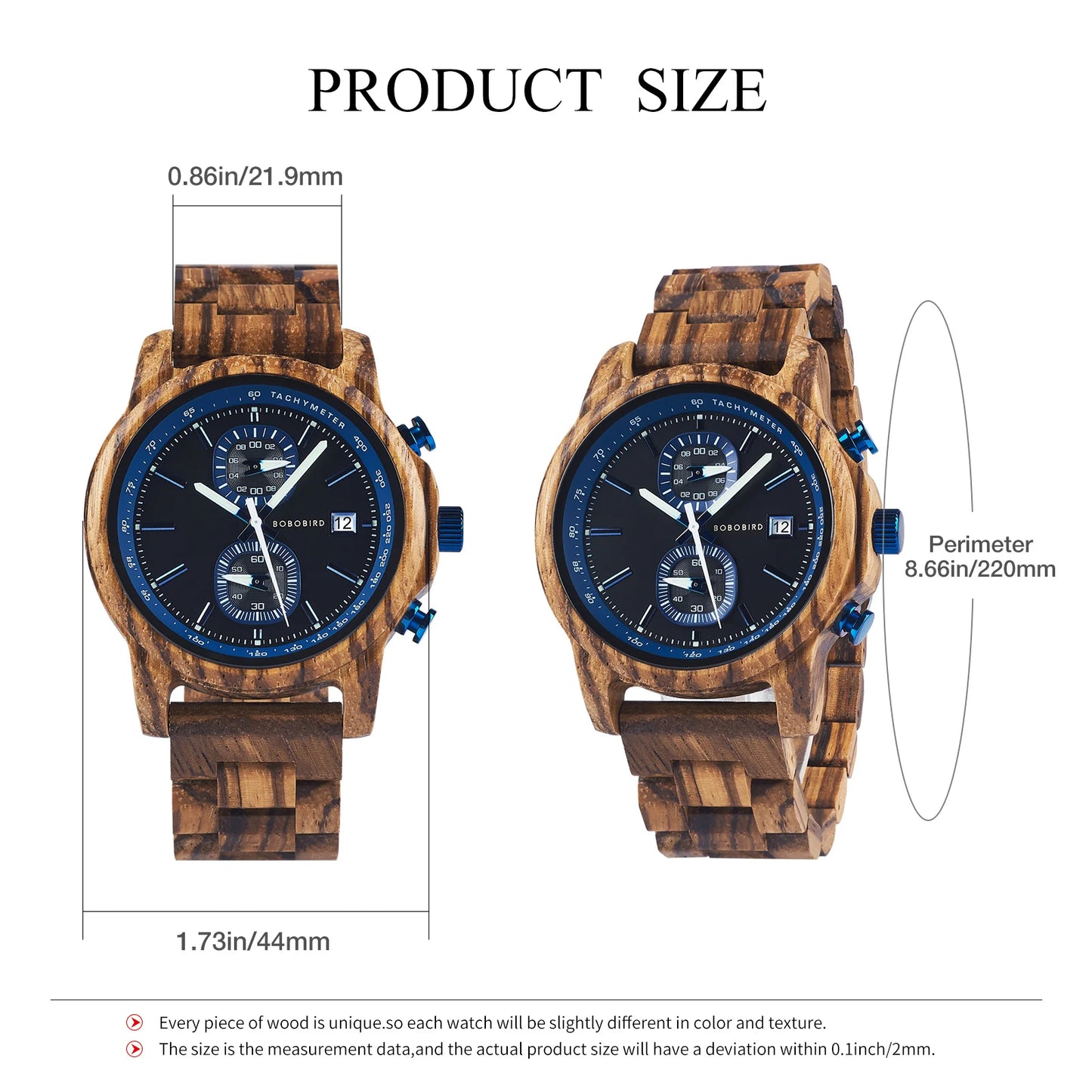Bobo Bird Wood Watch For Men Luxury Chronograph Auto Date