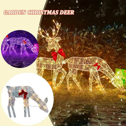 Led Light Iron Art Elk Deer Lighted Christmas Glow Reindeer Xmas Garden Decor
