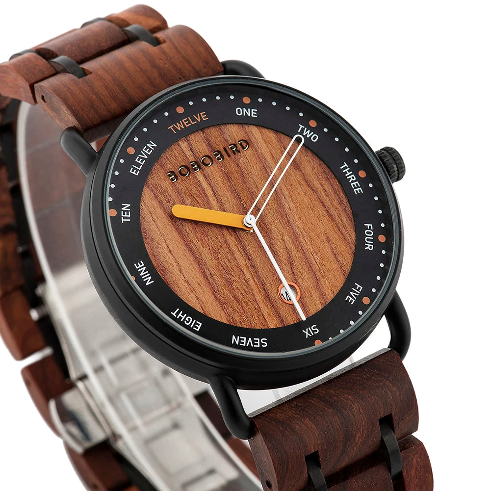 Bobo Bird Wooden Quartz Watch For Men With Date Display