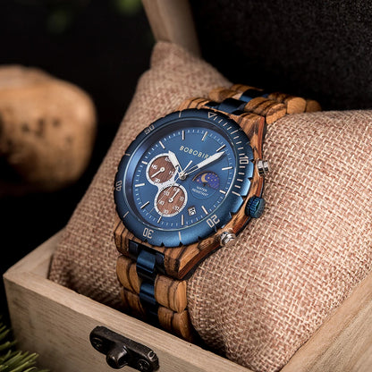 BOBO BIRD Wood Watch Men Chronograph Quartz Timepiece