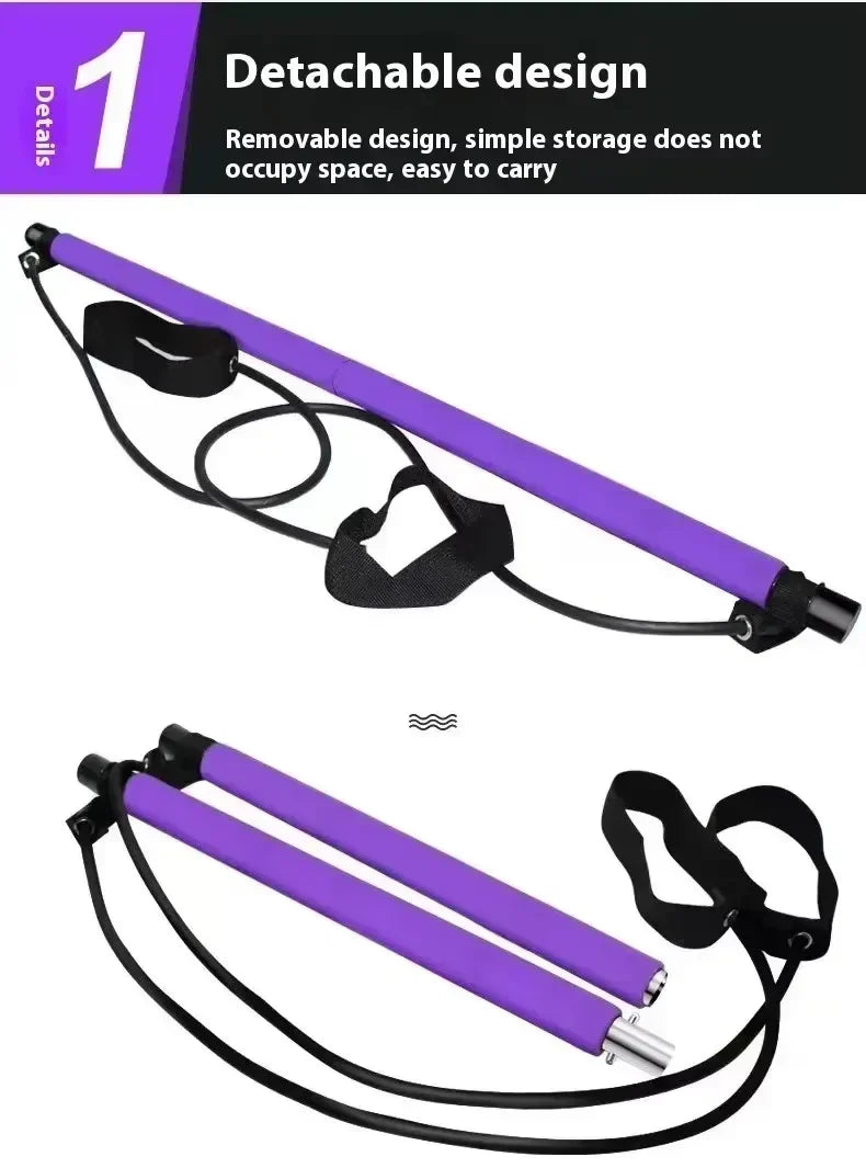 Portable Pilates Bar Kit With Resistance Band Foot Loop Yoga For Core Strength