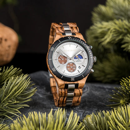 BOBO BIRD Wood Watch Men Chronograph Quartz Timepiece