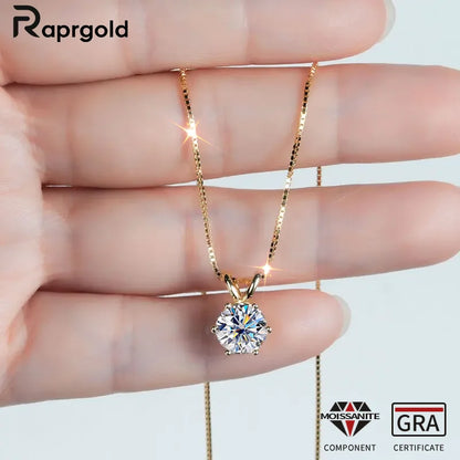 RAPRGOLD Certified Moissanite Pendant Necklace 0.5 To 5ct S925 Sterling Silver