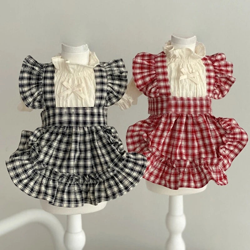 Spring Plaid Pet Dress With Bow For Small Dogs And Cats