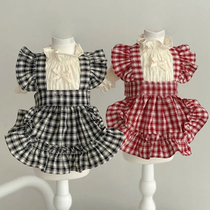 Spring Plaid Pet Dress With Bow For Small Dogs And Cats
