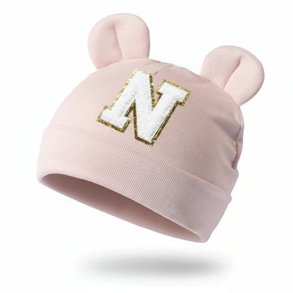 Children Warm Knitted Hat Baby Pink Lettered Unisex Soft Indoor Outdoor