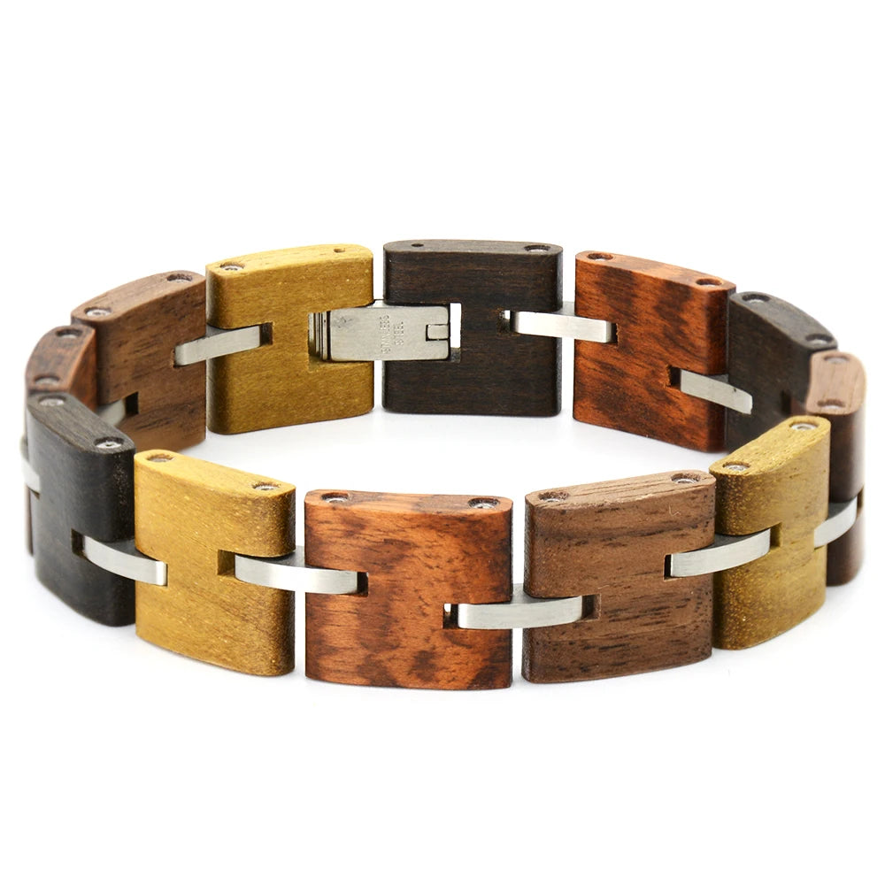 Wooden Stainless Steel Mens Bracelets Fashion Jewelry Gift