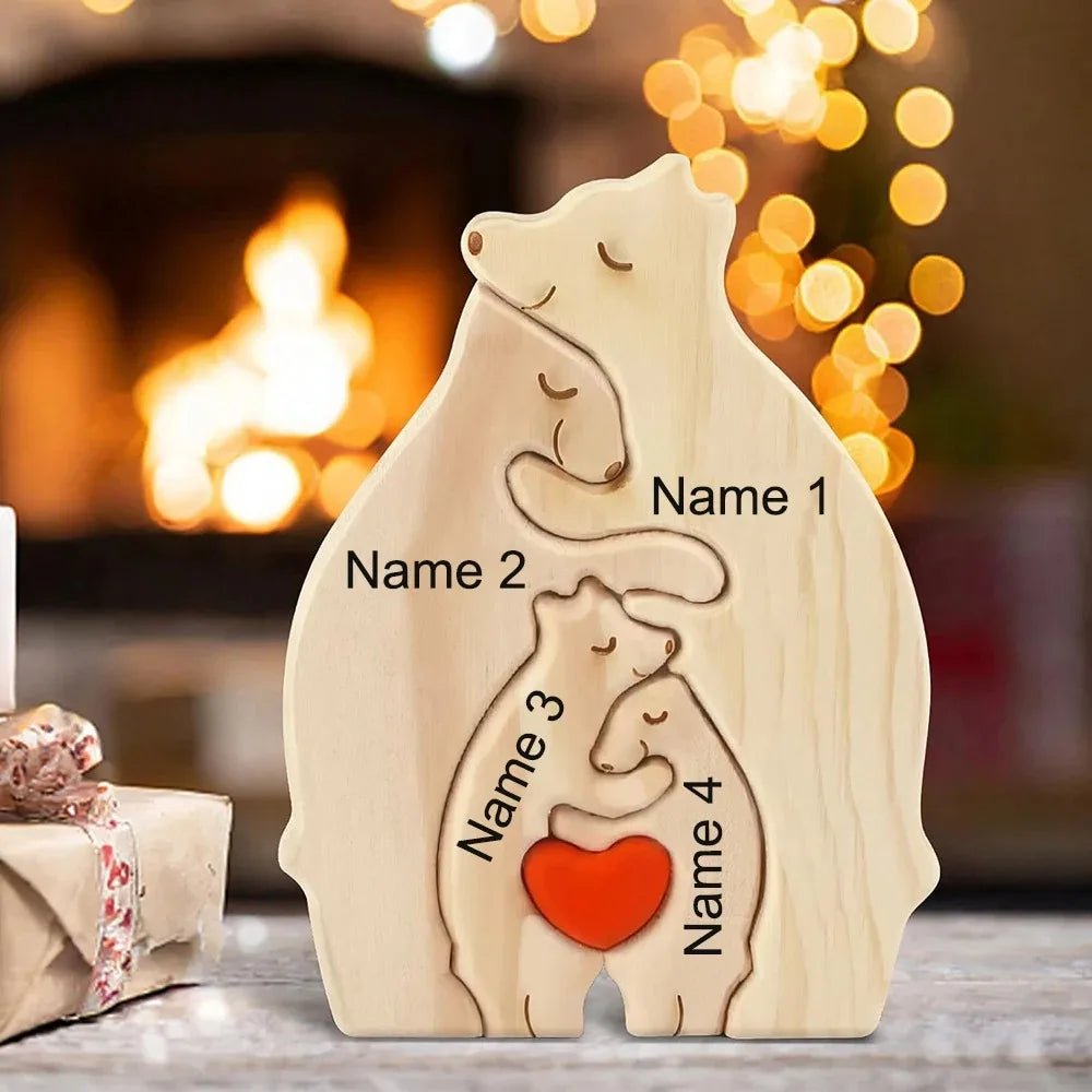 Personalized Name Wooden Bear Family Puzzle Home Decor Gift for Baby Mom