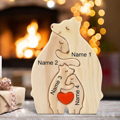 Personalized Name Wooden Bear Family Puzzle Home Decor Gift for Baby Mom